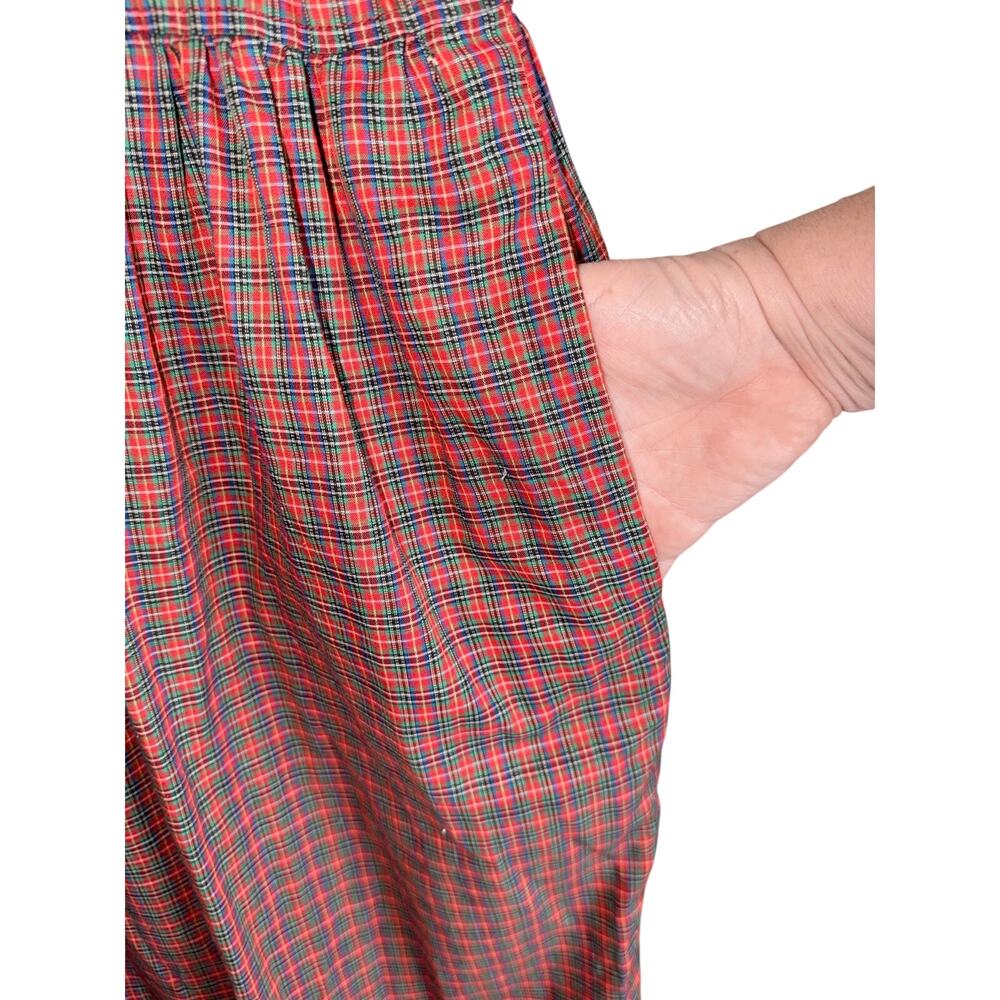 Vintage Handmade Plaid Prairie Pinafore Dress Christmas Cottagecore Red Green - Picture 4 of 6
